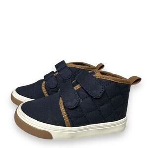 Old Navy Quilted Sneaker Boots High Top Blue Brown Double Strap Boys Size 5